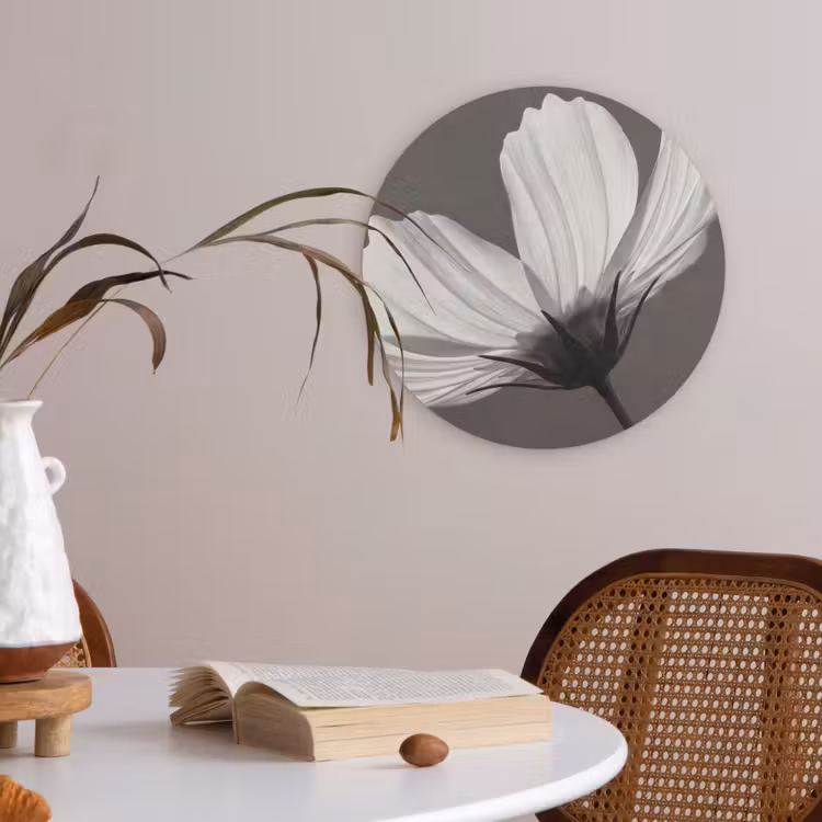 Bloem - Minimalistisch - Zwart - Wit Akoestische PET Vilt - Rond klein -sfeer3