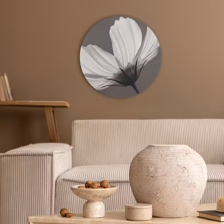 Bloem - Minimalistisch - Zwart - Wit Akoestische PET Vilt - Rond klein -sfeer1
