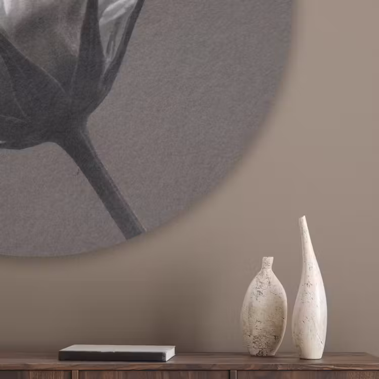 Bloem - Minimalistisch - Zwart - Wit Akoestische PET Vilt - Rond klein -sfeer5_closeup