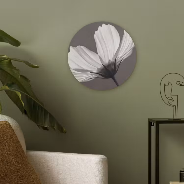Bloem - Minimalistisch - Zwart - Wit Akoestische PET Vilt - Rond klein -sfeer2