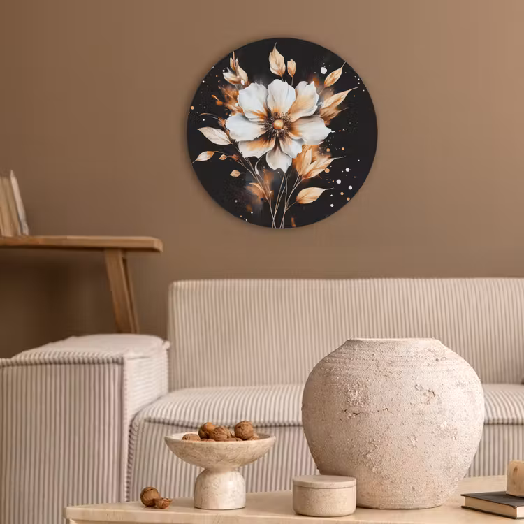 Bloem - Verf - Goud - Graffiti - Modern Akoestische PET Vilt - Rond klein -sfeer1