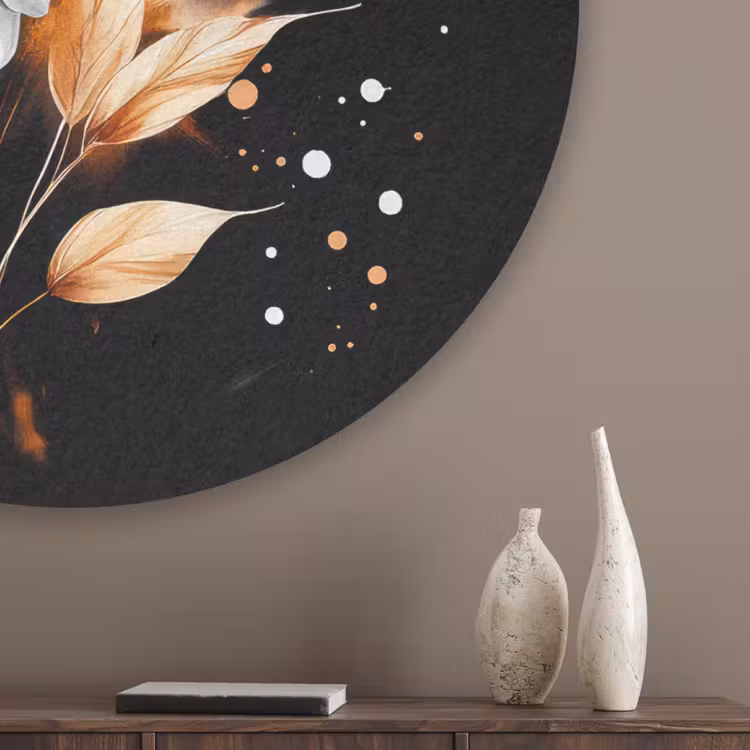Bloem - Verf - Goud - Graffiti - Modern Akoestische PET Vilt - Rond klein -sfeer5_closeup