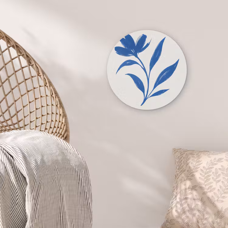 Bloem - Blaadjes - Minimalistisch - Blauw Akoestische PET Vilt - Rond klein -sfeer4