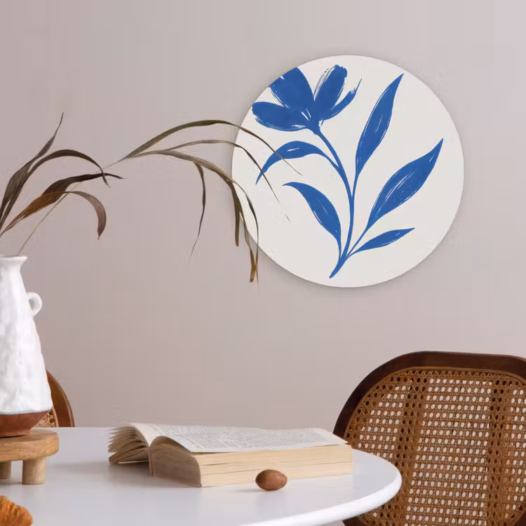 Bloem - Blaadjes - Minimalistisch - Blauw Akoestische PET Vilt - Rond klein -sfeer3