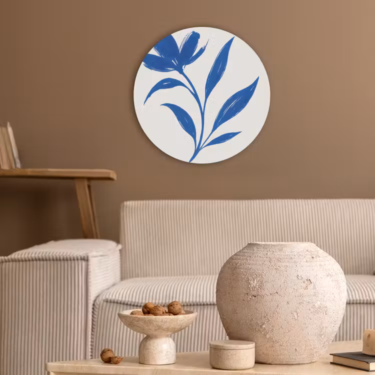 Bloem - Blaadjes - Minimalistisch - Blauw Akoestische PET Vilt - Rond klein -sfeer1