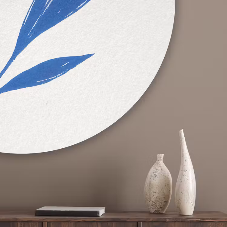 Bloem - Blaadjes - Minimalistisch - Blauw Akoestische PET Vilt - Rond klein -sfeer5_closeup