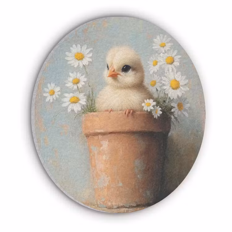 Bloempot - Kuiken - Bloemetjes Akoestische PET Vilt - Rond klein -3d