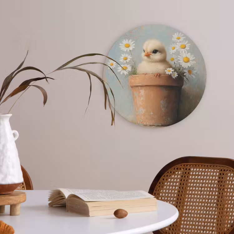 Bloempot - Kuiken - Bloemetjes Akoestische PET Vilt - Rond klein -sfeer3