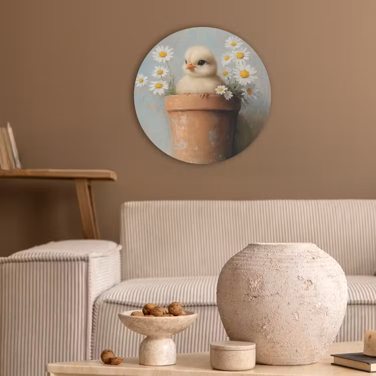 Bloempot - Kuiken - Bloemetjes Akoestische PET Vilt - Rond klein -sfeer1
