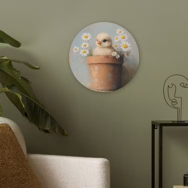 Bloempot - Kuiken - Bloemetjes Akoestische PET Vilt - Rond klein -sfeer2