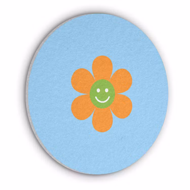 Bloem - Smiley - Kleurrijk Akoestische PET Vilt - Rond klein -3d