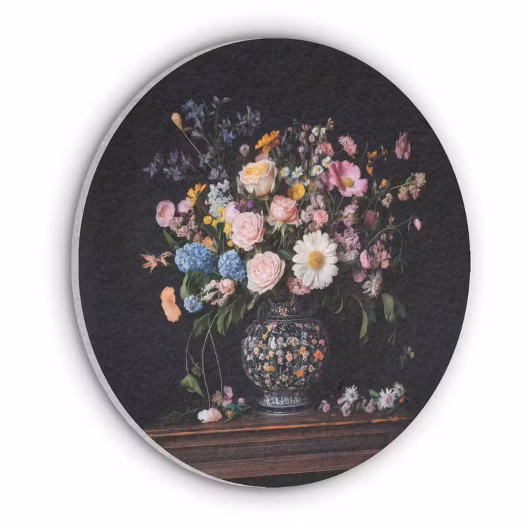 Bloemenvaas - Hout - Bloemen - Boeket Akoestische PET Vilt - Rond klein -3d
