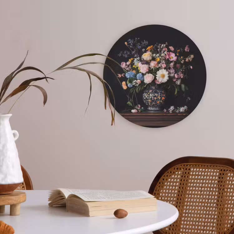 Bloemenvaas - Hout - Bloemen - Boeket Akoestische PET Vilt - Rond klein -sfeer3