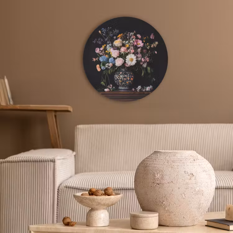 Bloemenvaas - Hout - Bloemen - Boeket Akoestische PET Vilt - Rond klein -sfeer1