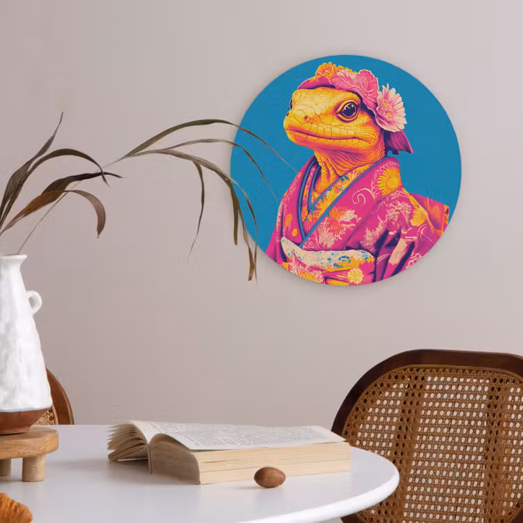 Bloemenkrans - Hagedis - Kimono - Paars Akoestische PET Vilt - Rond klein -sfeer3