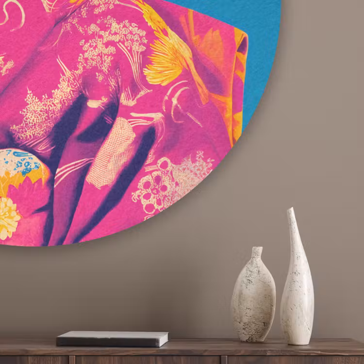 Bloemenkrans - Hagedis - Kimono - Paars Akoestische PET Vilt - Rond klein -sfeer5_closeup