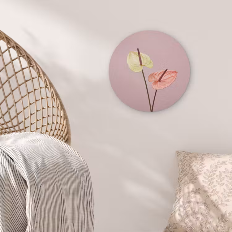 Bloemen - Anthuriums - Geel - Roze Akoestische PET Vilt - Rond klein -sfeer4