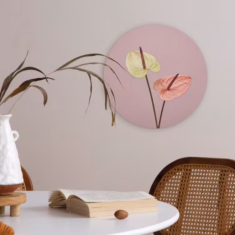 Bloemen - Anthuriums - Geel - Roze Akoestische PET Vilt - Rond klein -sfeer3