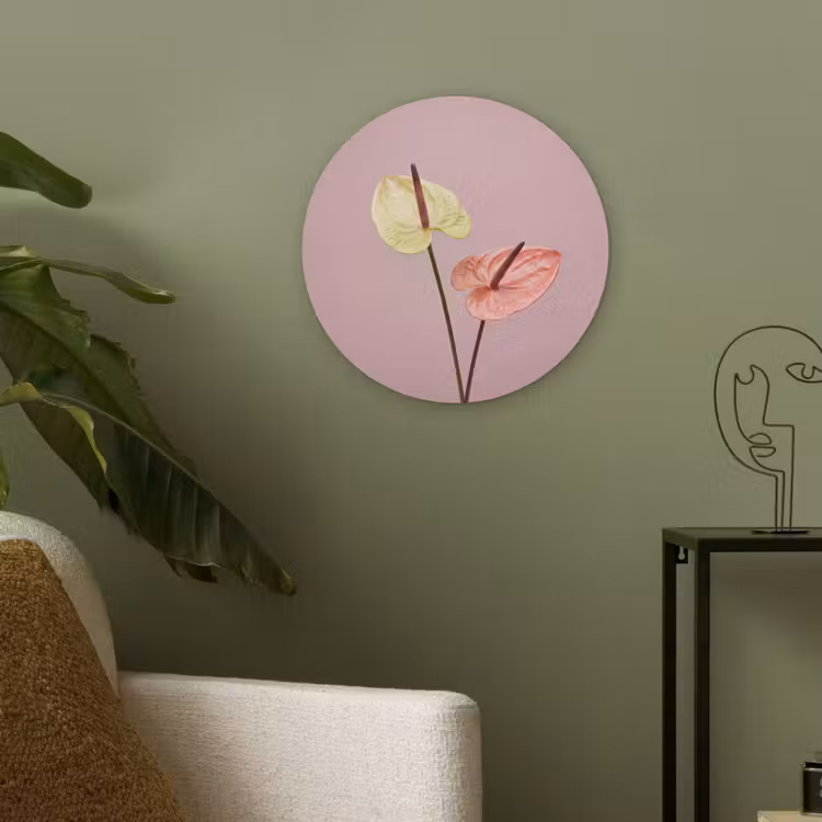 Bloemen - Anthuriums - Geel - Roze Akoestische PET Vilt - Rond klein -sfeer2