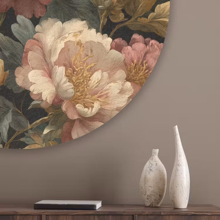 Bloemen - Barok - Patroon - Roze - Crème Akoestische PET Vilt - Rond klein 838 -sfeer5_closeup