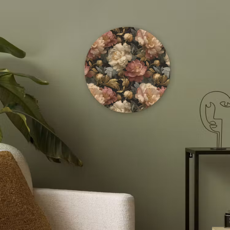 Bloemen - Barok - Patroon - Roze - Crème Akoestische PET Vilt - Rond klein 838 -sfeer2