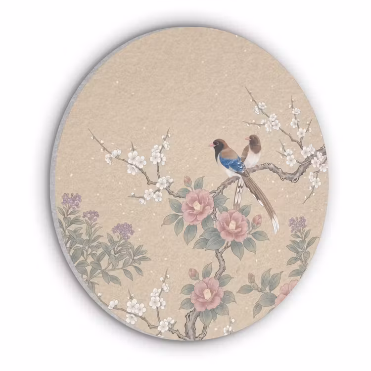 Bloemen - Vogels - Bloemen Akoestische PET Vilt - Rond klein -3d