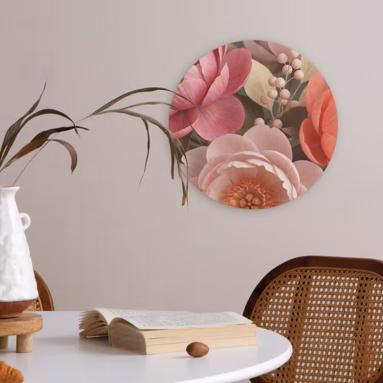 Bloemen - Bloesem - Zacht - Koraal - Decoratie Akoestische PET Vilt - Rond klein -sfeer3