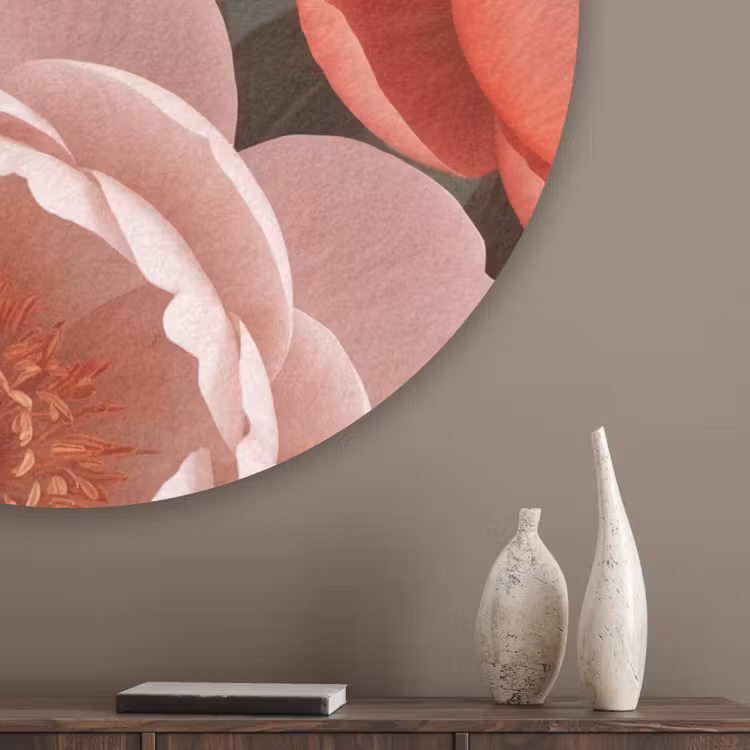 Bloemen - Bloesem - Zacht - Koraal - Decoratie Akoestische PET Vilt - Rond klein -sfeer5_closeup