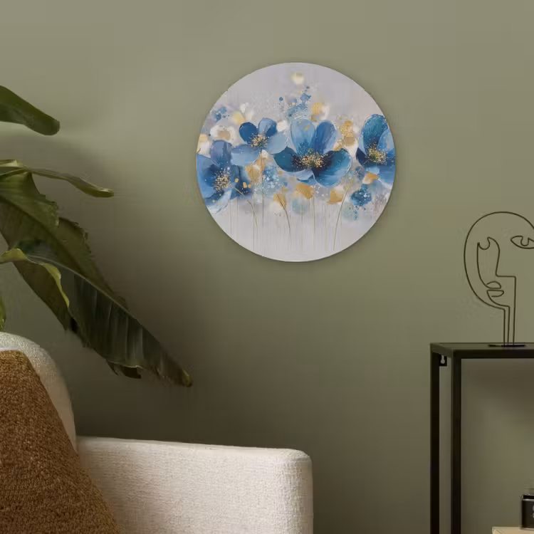 Bloemen - Blauw - Abstract Akoestische PET Vilt - Rond klein -sfeer2