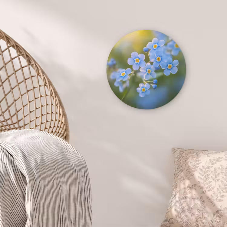 Bloemetjes - Blauw - Vergeet mij nietjes Akoestische PET Vilt - Rond klein -sfeer4