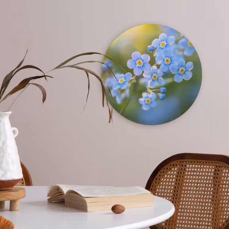 Bloemetjes - Blauw - Vergeet mij nietjes Akoestische PET Vilt - Rond klein -sfeer3