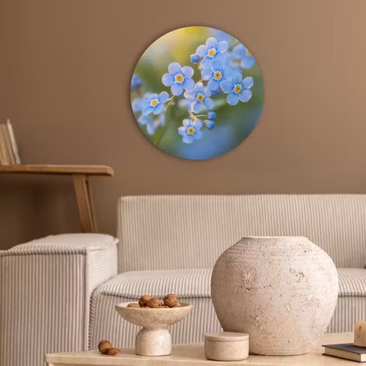 Bloemetjes - Blauw - Vergeet mij nietjes Akoestische PET Vilt - Rond klein -sfeer1