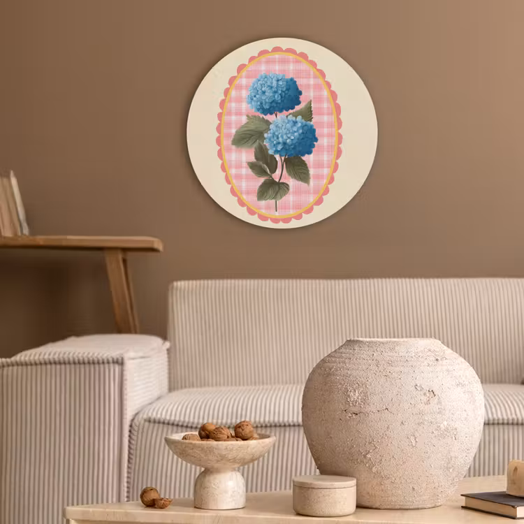 Bloemen - Blauw - Lijst - Bladeren Akoestische PET Vilt - Rond klein -sfeer1