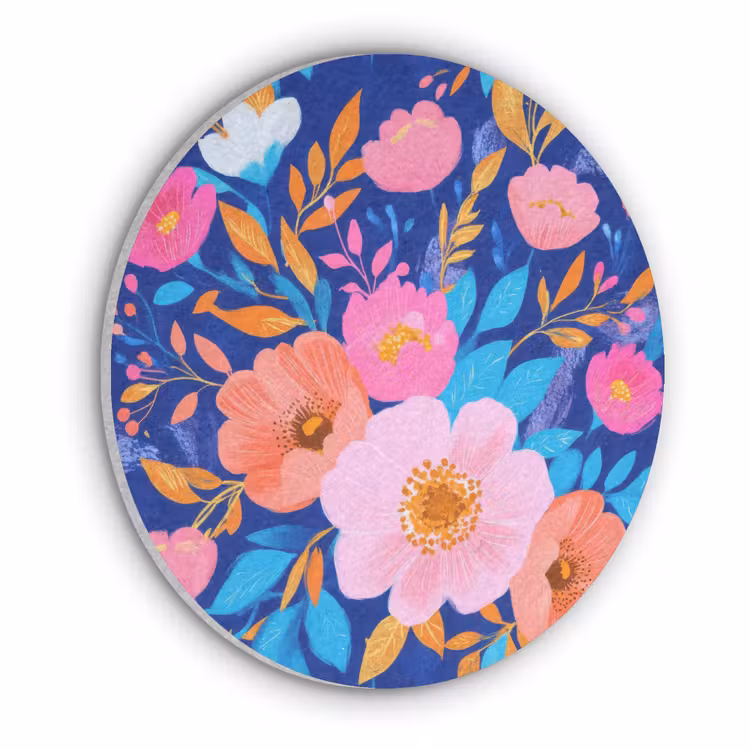 Bloemen - Blauw - Roze Akoestische PET Vilt - Rond klein -3d