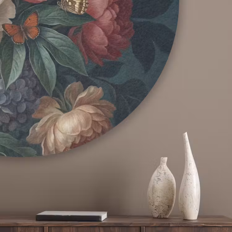 Bloemen - Boeket - Natuur - Klassiek - Donker Akoestische PET Vilt - Rond klein -sfeer5_closeup