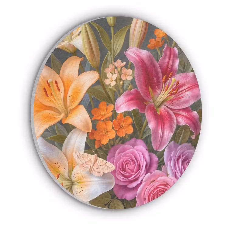 Bloemen - Boeket - Natuur - Kleurrijk - Modern Akoestische PET Vilt - Rond klein -3d