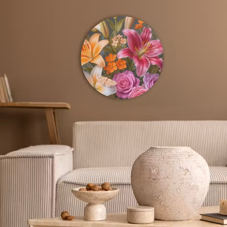 Bloemen - Boeket - Natuur - Kleurrijk - Modern Akoestische PET Vilt - Rond klein -sfeer1