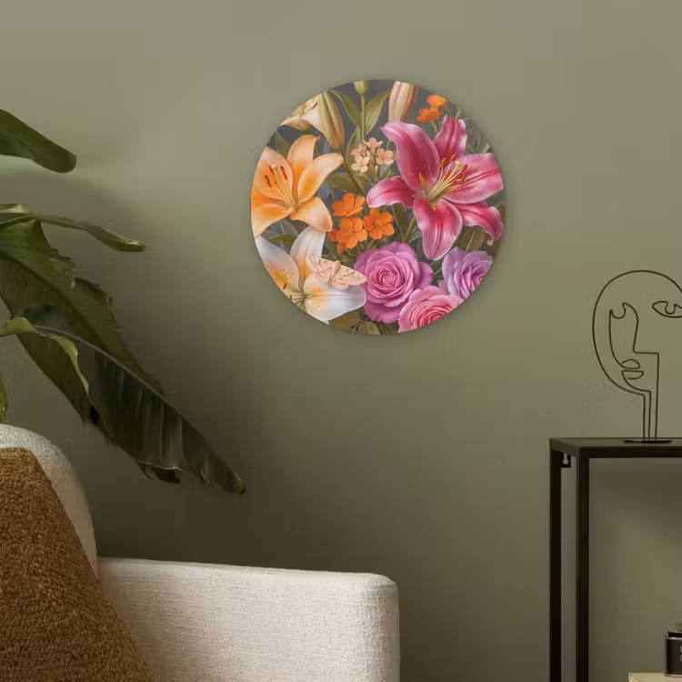 Bloemen - Boeket - Natuur - Kleurrijk - Modern Akoestische PET Vilt - Rond klein -sfeer2