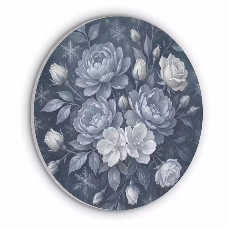 Bloemen - Boeket - Winter - Abstract - Blauw Akoestische PET Vilt - Rond klein -3d