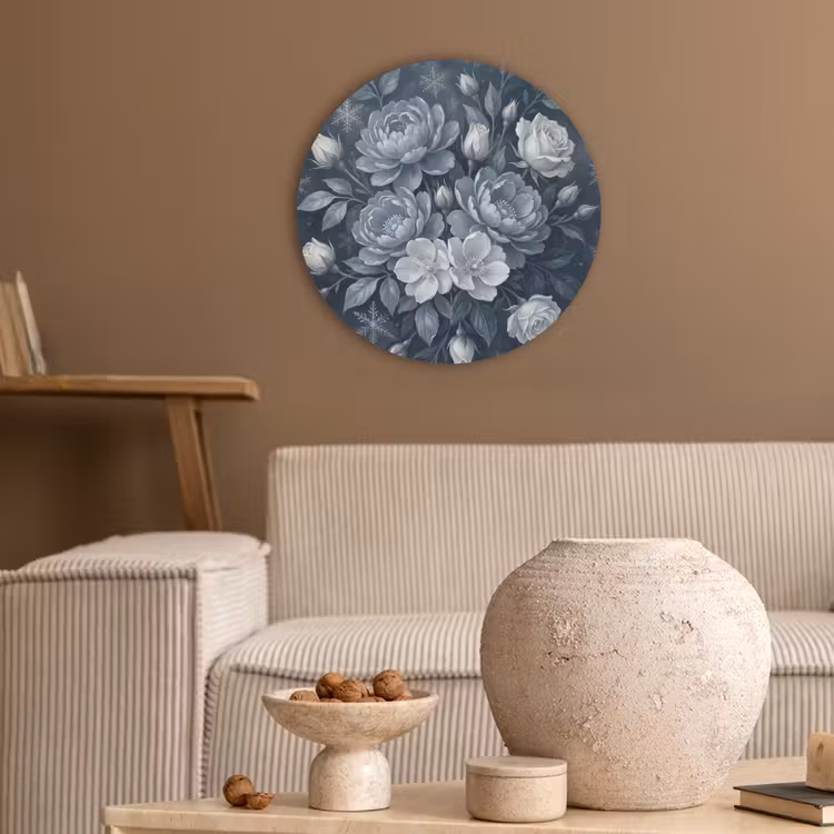 Bloemen - Boeket - Winter - Abstract - Blauw Akoestische PET Vilt - Rond klein -sfeer1
