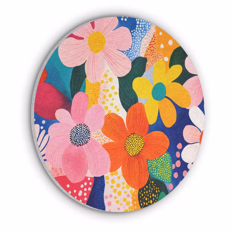 Bloemen - Kleurrijk - Stippen Akoestische PET Vilt - Rond klein -3d