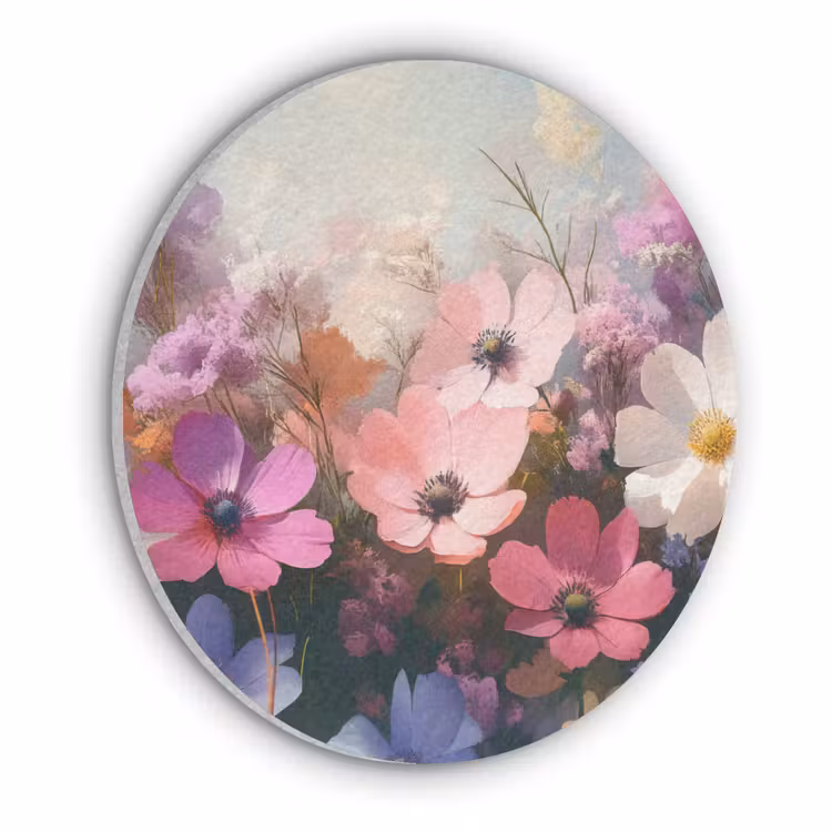 Bloemen - Kleurrijk - Bloei Akoestische PET Vilt - Rond klein -3d