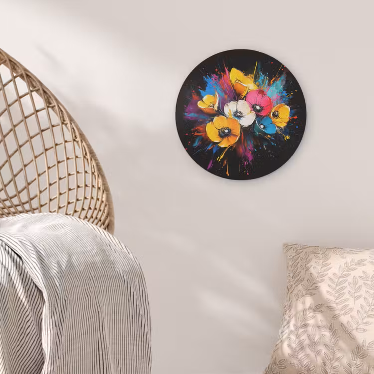 Bloemen - Kleurrijk - Graffiti - Modern - Boeket Akoestische PET Vilt - Rond klein -sfeer4