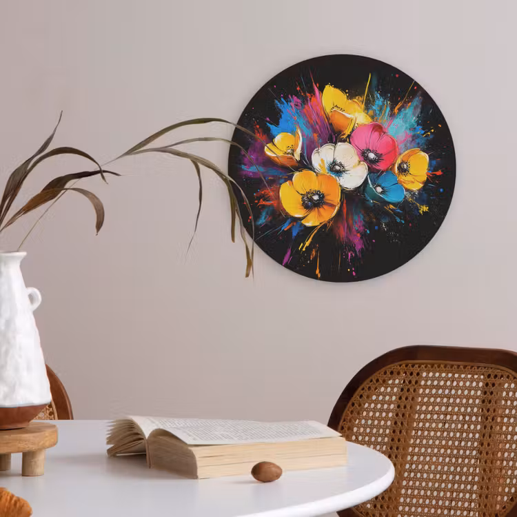 Bloemen - Kleurrijk - Graffiti - Modern - Boeket Akoestische PET Vilt - Rond klein -sfeer3