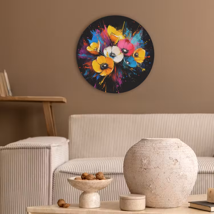 Bloemen - Kleurrijk - Graffiti - Modern - Boeket Akoestische PET Vilt - Rond klein -sfeer1