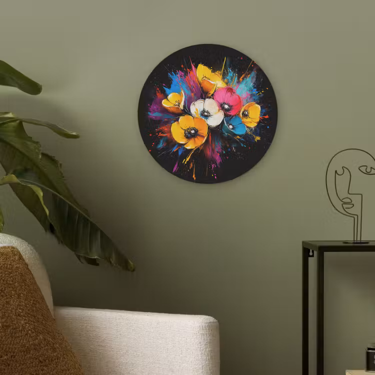 Bloemen - Kleurrijk - Graffiti - Modern - Boeket Akoestische PET Vilt - Rond klein -sfeer2
