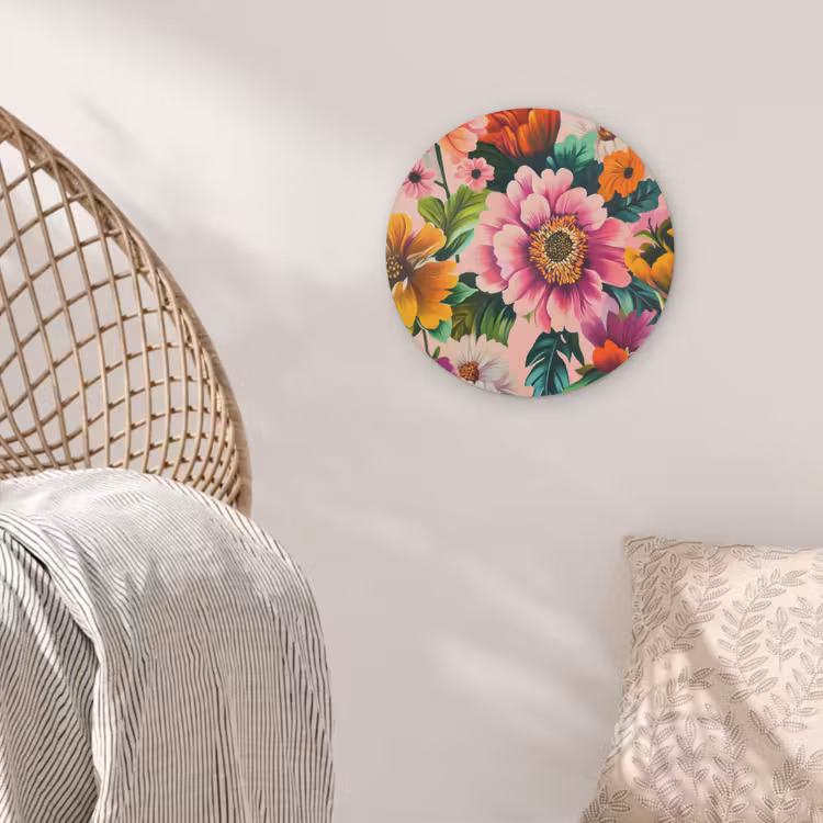 Bloemen - Kleurrijk - Roze Akoestische PET Vilt - Rond klein -sfeer4