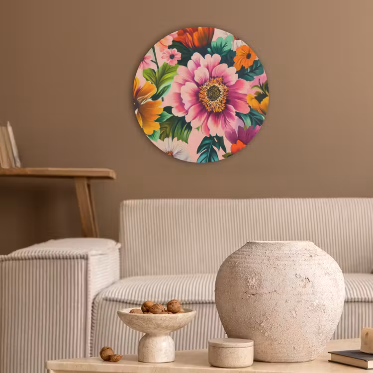 Bloemen - Kleurrijk - Roze Akoestische PET Vilt - Rond klein -sfeer1