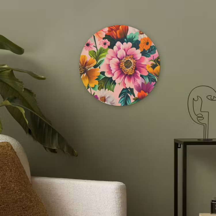 Bloemen - Kleurrijk - Roze Akoestische PET Vilt - Rond klein -sfeer2