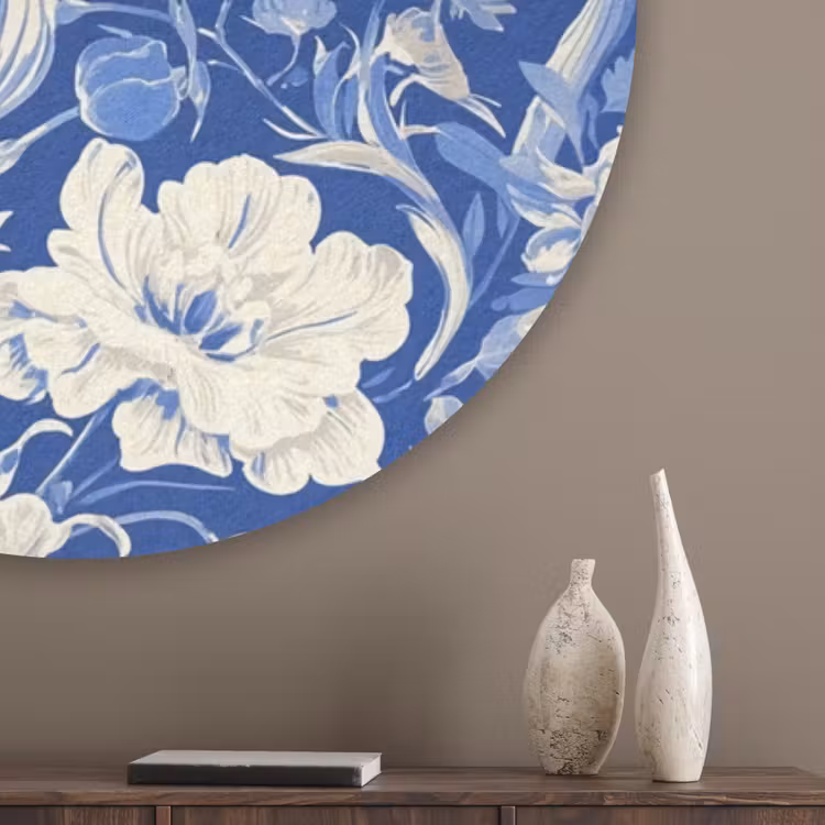 Bloemen - Delfts Blauw - Patroon - Tulp Akoestische PET Vilt - Rond klein -sfeer5_closeup